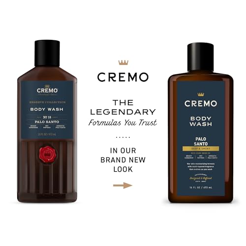 Cremo Rich-Lathering Palo Santo Body Wash for Men, Notes of Bright Cardamom, Dry Papyrus and Aromatic Palo Santo, 16 Fl Oz