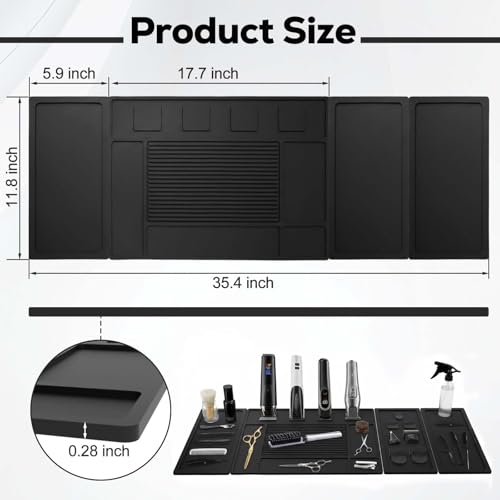 Magnetic Barber Mat with 4 Magnets & Tool Organizer