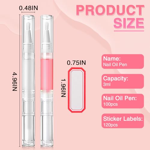 100 Pack 3ml Empty Cuticle Oil Pens - Transparent Twist Brush Applicators