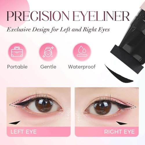 2PCS Gel Eyeliner Pencil Set, Foldable Eyeliner Stamp for Perfect Wings, Waterproof Eyeliners Tool, Smudge Proof Eyeliners Pen for Beginners (Black+Brown)