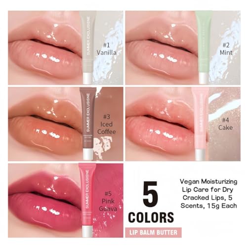 5 Colors Tinted Lip Butter Balm Set – Hydrating & Nourishing