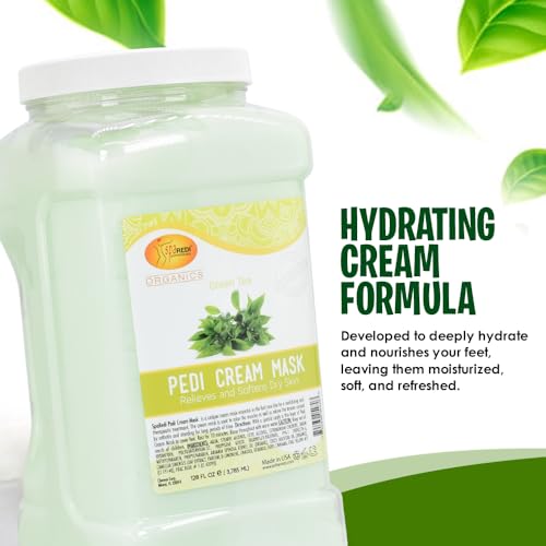 SPA REDI - Body and Foot Cream Mask, Green Tea, 128 Oz - Pedicure Massage for Tired Feet and Body, Hydrating, Fresh Skin - Infused with Hyaluronic Acid, Amino Acids, Panthenol, Comfrey Extract