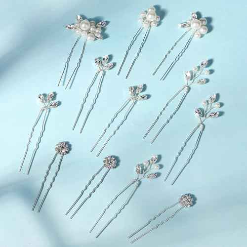 12 Pieces Wedding Hair Pins Bridal Headpiece Pearl Hair Styling Pins Silver Hairpieces Accessories for Brides Bridesmaids