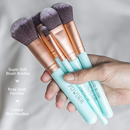 Nicole Miller Makeup Brush Collection, 5 Piece Makeup Brush Gift Set, Powder Brush, Foundation Brush, Concealer Brush, Angled Blush Brush and Contour Buffer (Green)