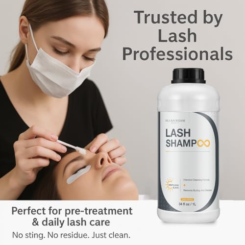 Isla & Fontane Lash Shampoo ? DeepClean Black 34 fl oz | Charcoal Lash Cleanser for Extensions | Deep Purifying Lash Bath Foam | Tea Tree & Witch Hazel Formula | Lash Shampoo Bulk for Salon & Home Use