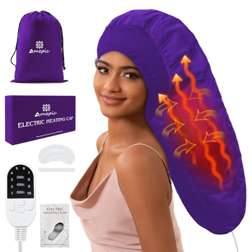 Amzpic Purple Heat Cap for Deep Conditioning Hair Steamer with 10-Level Temperature