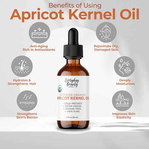Organic Apricot Kernel Oil | 100% Pure, Cold-Pressed, Unrefined | USDA Certified Organic | Amber Glass Bottle with Glass Dropper | For Face, Skin & Hair - 1 Fl Oz