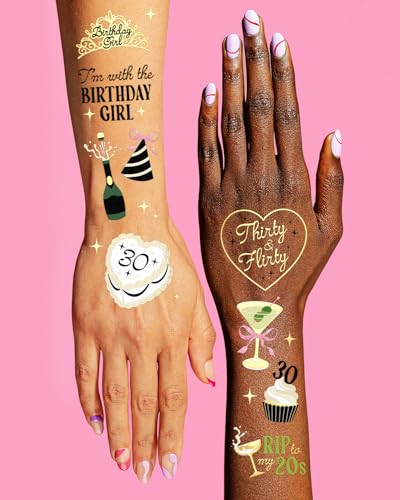30th Birthday Temporary Tattoos - 50 Gold Foil Designs
