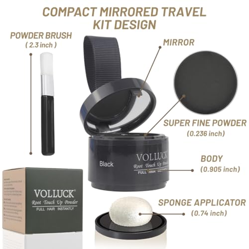 VOLLUCK Black Root Touch Up Powder 0.14oz Instant Gray & Thinning Hair Concealer for Women & Men