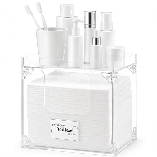 Disposable Face Towel Holder Box - Clear Acrylic with Lid, Vanity Organizer