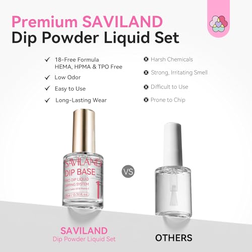 SAVILAND Dip Powder Liquid Set for Nail Art - 0.5oz, HEMA-Free, Beginner Friendly