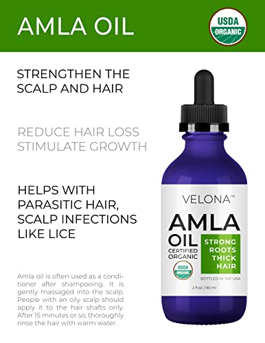 velona Amla Oil USDA Certified Organic - 2 oz | 100% Pure and Natural Carrier Oil | Extra Virgin, Unrefined, Cold Pressed | Hair Growth, Body, Face & Skin Care | Use Today - Enjoy Results…