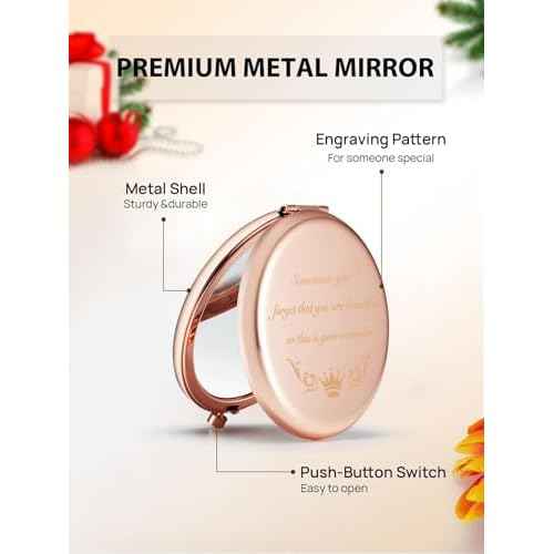 Gifts for Women, Personalized Compact Mirror, Unique Small Christmas Stocking Stuffers Gift for Her Mom Best Friends Teacher Sister Coworker Grandma (Rose Gold)
