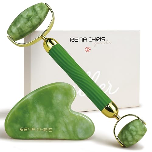 Green Jade Gua Sha and Facial Roller Set for Skin Tightening & Puffiness Reduction - Anti-Breakage Design
