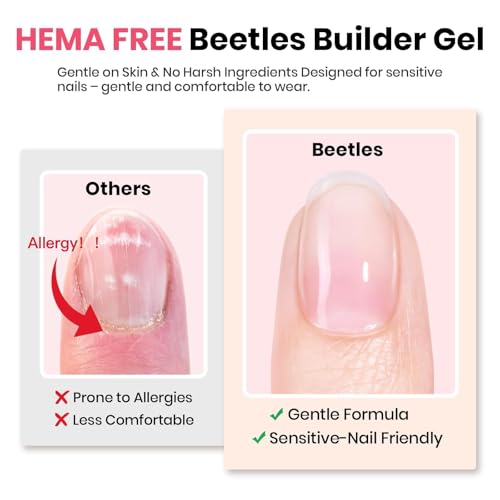 Beetles Builder Gel Pink Glitter Pink 8-in-1 HEMA-Free Nail Gel for Strong Manicures