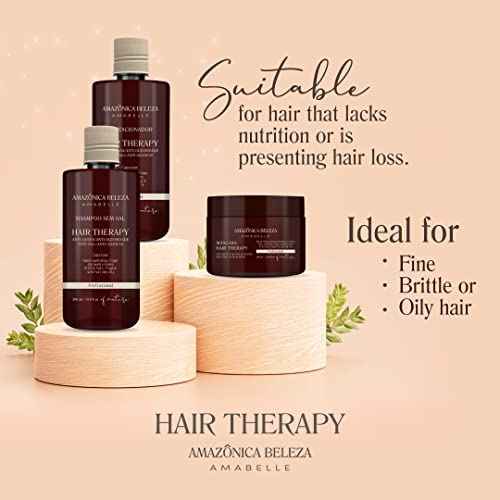 AMAZONICA BELEZA Hair Therapy Kit - Shampoo, Conditioner, Hair Mask (300ml/10.1 Oz) | Professional Line | Removes Oiliness, Prevents Hair Loss, Promotes Growth