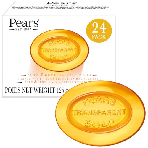 Pears Soap, Pure & Gentle with Natural Oils, 24-Pack ? Transparent Amber Glycerin Soap for Pampered, Glowing Skin, 4.4 Oz Ea