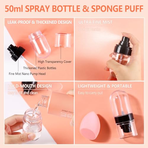 UCANBEMAKEUP Dewy Makeup Setting Spray Kit-7 Fl oz Hydrating Illuminating Finishing Spray Long Lasting Lightweight Face Mist Make up Fixer +1PC Travel Size Spray Bottle+1PC Sponge Puff