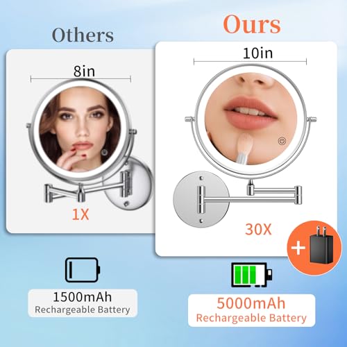 FUNTOUCH 9" Wall Mounted Makeup Mirror with 30X Magnification & Lights