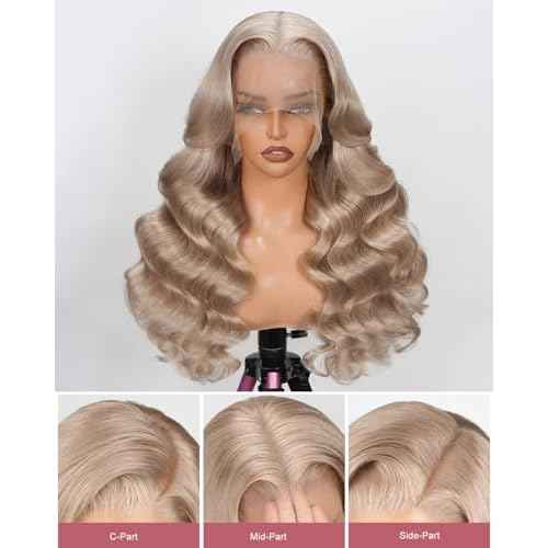 Milk Tea Ash Blonde Wig Human Hair 180% Density 13x6 Body Wave Lace Front Wig More Full And Thicker Pre Plucked Pre Cut Glueless wig Natural Hairline With Baby Hair 20 inch