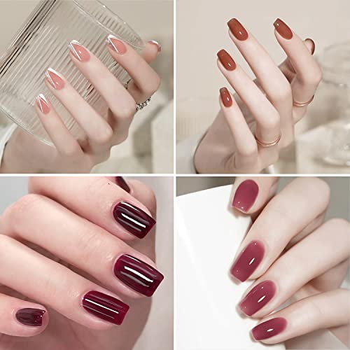 Vishine Jelly Gel Nail Polish Fall Winter Crystal Transparent Gel Polish Set Translucent Sheer Clear Dusty Rose, Red Burgundy, Skin Nude Gel Polish 6 Colors Gift Collection Manicure Kit 8ml