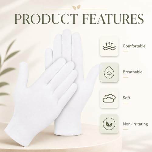 White Cotton Moisturizing Gloves for Dry Hands & Eczema - 24 Pairs