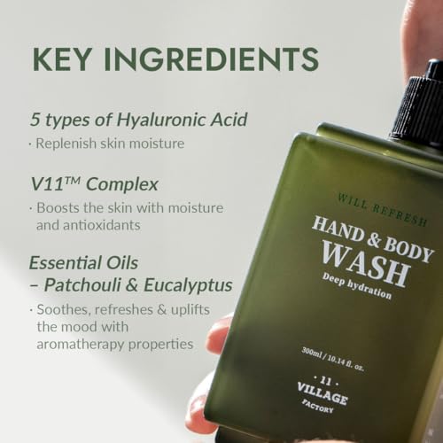 VILLAGE11FACTORY Will Refresh Hand and Body Wash (300ml/10.14 fl.oz.) Premium Home Spa, Aromatherapy (Eucalyptus and Patchouli)