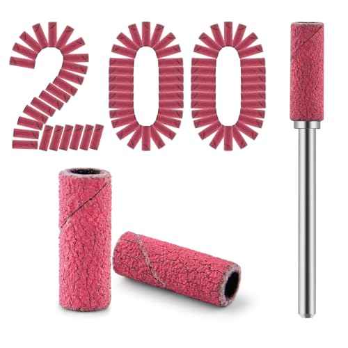 200 Pcs Nail Drill Bits Small Sanding Bands with 3.1mm Mandrel Bit, Mini Sanding Bands Nail File for Acrylic Gel Manicures and Pedicure (Rose Red, 180 Grit)