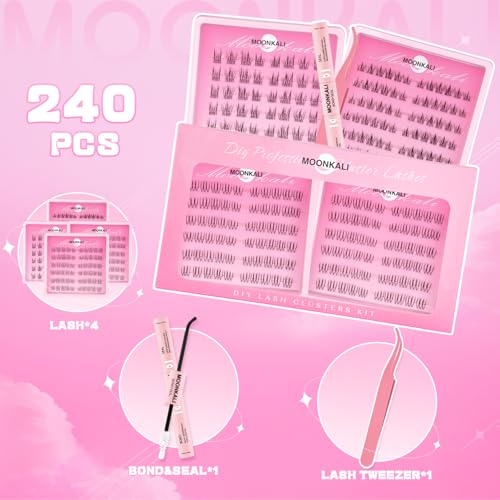 MOONKALI Natural Lash Clusters Kit - 3 Styles, Reusable Eyelash Extensions with Glue & Tweezers