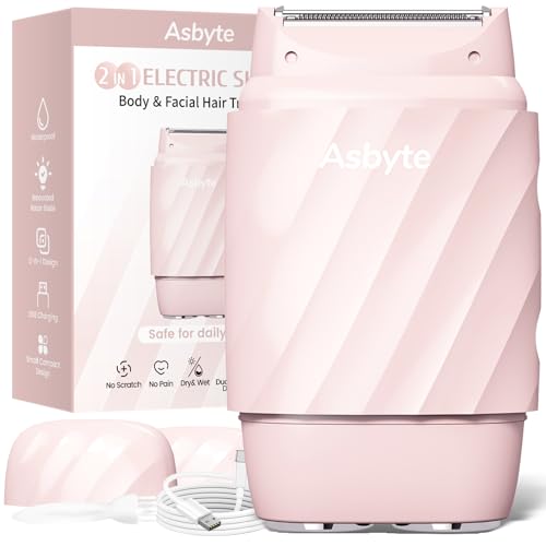 4-in-1 Electric Razor for Women, Bikini Trimmer & Facial Hair Remover, Rechargeable Cordless Dual-Head Shaver, IPX7 Waterproof, Painless & Hypoallergenic for Sensitive Areas, Pink