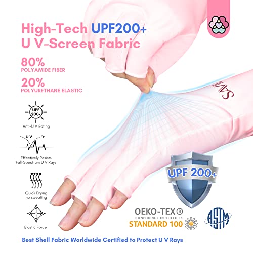 SAVILAND U V Gloves for Nails: UPF80+ Professional U V Gloves for Manicures, Anti UVA & UVB 999+ U V Gloves for Gel Nail Lamp Skin Care Fingerless Gloves Prevent Hands from U V Harm (Light Pink)