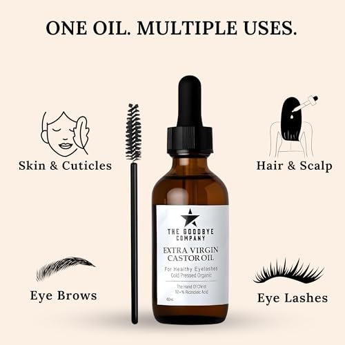 USDA Organic Castor Oil for Eyelashes and Eyebrows Growth - 100% Pure Cold-Pressed, Hexane-Free 60ml with Applicator - Handcrafted in Florida for Hair, Skin & Lashes