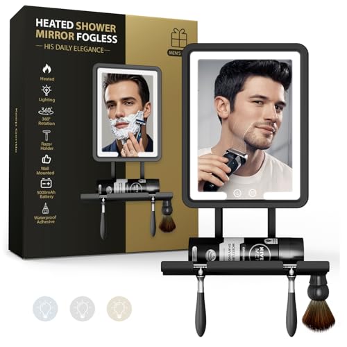 Electric Heated Shower Mirror with LED Light - Fogless Shaving