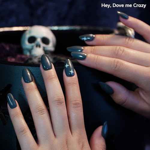 Heyhae Semi Cured Gel Nail Strips | No LED Lamp Needed | Fall, Gray, Solid | Easy Apply & Remove, Salon Quality | Includes 28 Strips, 1 Prep Pads, Nail File & Wooden stick - Hey, Dove me Crazy