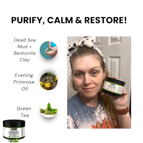 Rosemary Mint Dead Sea Mud Mask ? Whipped Hydrating Clay Mask with Bentonite & Kaolin Clay, Gentle Pore Minimizer for Face, Non-Drying, 8 oz