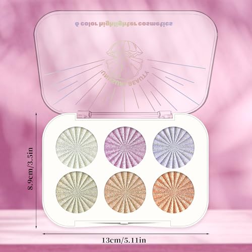 6 Color Face Cheek Highlighter Makeup Palette Shimmer Glitter Iridescent Multichrome Holographic Eyeshadow Palette Purple Rainbow Glitter Highlighter Makeup Highlight And Contour Eye Makeup