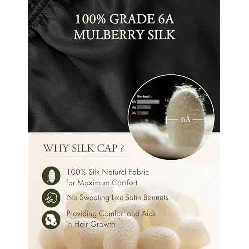 LilySilk Extra Long Silk Bonnet Sleep Cap for Women Soft Adjustable Hair Bonnet for Braids,Curly,Long Hair- Soft Elastic Band, Black