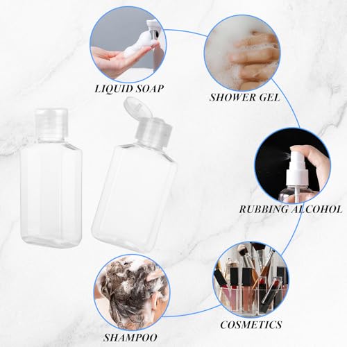 CYEAH 100 PCS 2 Oz Empty Hand Sanitizer Bottles, Clear Refillable Flip-Top Bottles, Plastic Travel Size Bottle with Flip Cap, Refillable Hand Sanitizer Holder for Travel, Business Trip and Camping