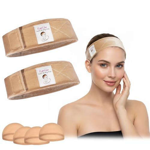 Wig Grip Band - Non-Slip Velvet Headband, 2 Pack + 4 Caps