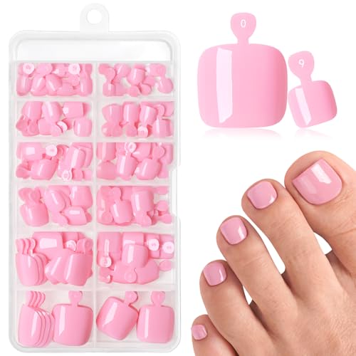 AddFavor Pink Press On Toenails - 144pcs 12 Sizes