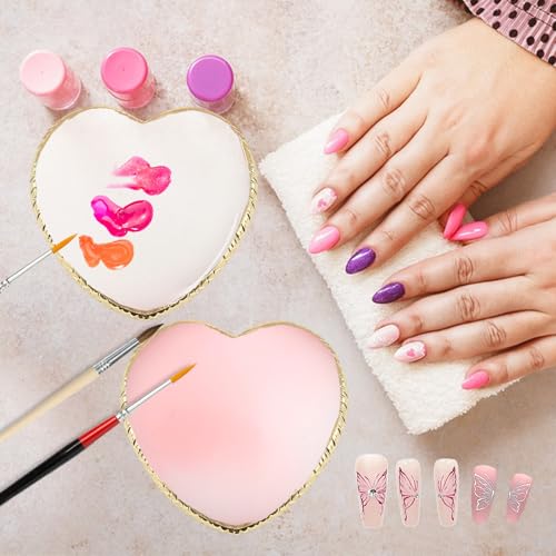 Resin Nail Art Palette Set - Gold Edge Heart Shaped Mixing Board