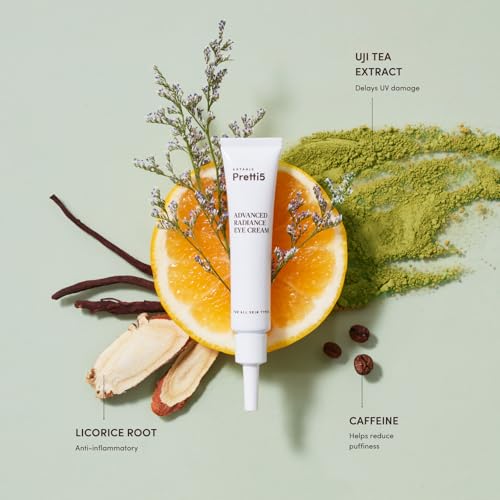 Pretti5 Advanced Radiance Eye Cream Tackles Puffiness, Dark Circles, Boosts Circulation & Smooths Fine Lines Around the Eyes Japanese Skincare Vegan Sensitive Skin Safe 12g