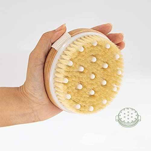 BoAn 2 Piece Shower Brush Set - Natural Wooden Massage Brush for Dry Skin, Lymphatic Drainage and Cellulite Care Body Brush for Exfoliating Body Scrubber and Cellulite Treatment