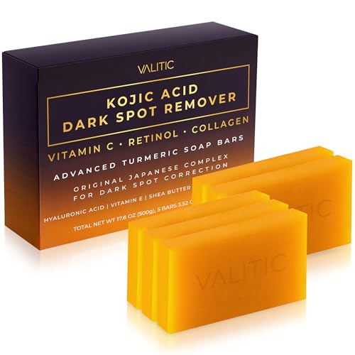 VALITIC Kojic Acid Dark Spot Remover Soap Bars 5 Pack with Turmeric – 3.52 oz ea