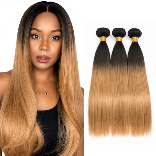 Honey Blonde 1B/27 Brazilian Human Hair Bundles 12-16 Inch Natural Straight Extensions