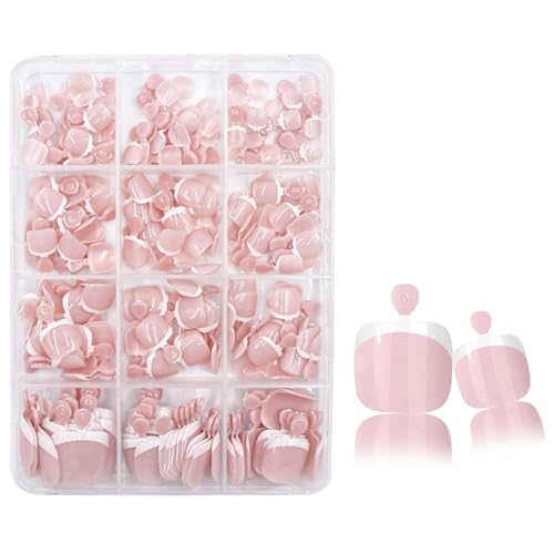 Geyakal French Tip Toenails-6 Short Square Fake Nails 240Pcs Press On Reusable Acrylic