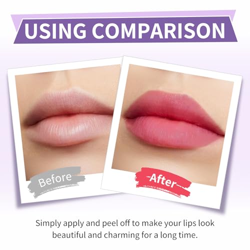 CAHIUYOA 5PCS Lip Stain Peel Off Lip Liner Stain,Matte Lip Tint Stain Peel Off Liquid Lipstick Long Lasting Waterproof Lipstain Makeup Set Gift for Women