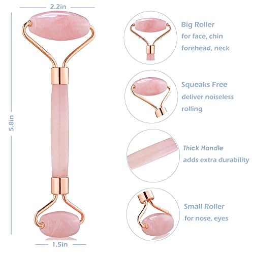 Rose Quartz Face Roller - Jade Facial Massager for Women