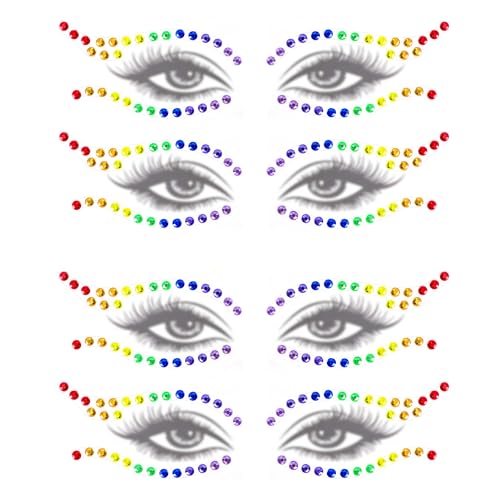 Rainbow Face Gems Stickers, 4 Sets Self-Adhesive Eye Jewels