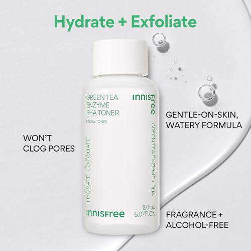 innisfree Green Tea Enzyme PHA Toner with Hyaluronic Acid and Green Tea, Hydrating Korean Toner for Glowing Skin